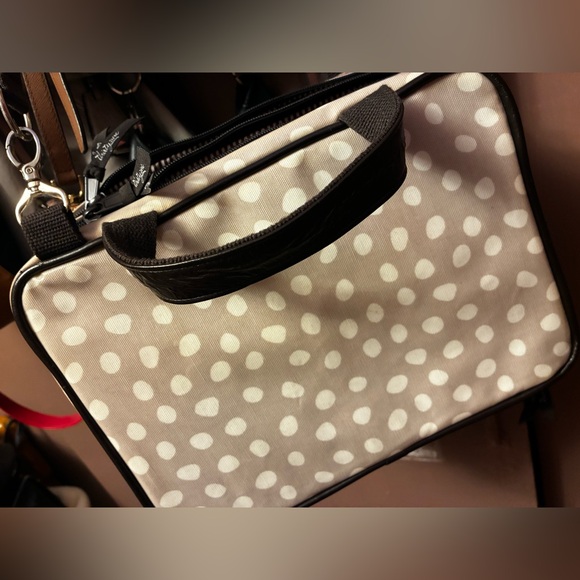Thirty-One Cream and Brown Polka Dot Cosmetic Bag - Picture 1 of 6